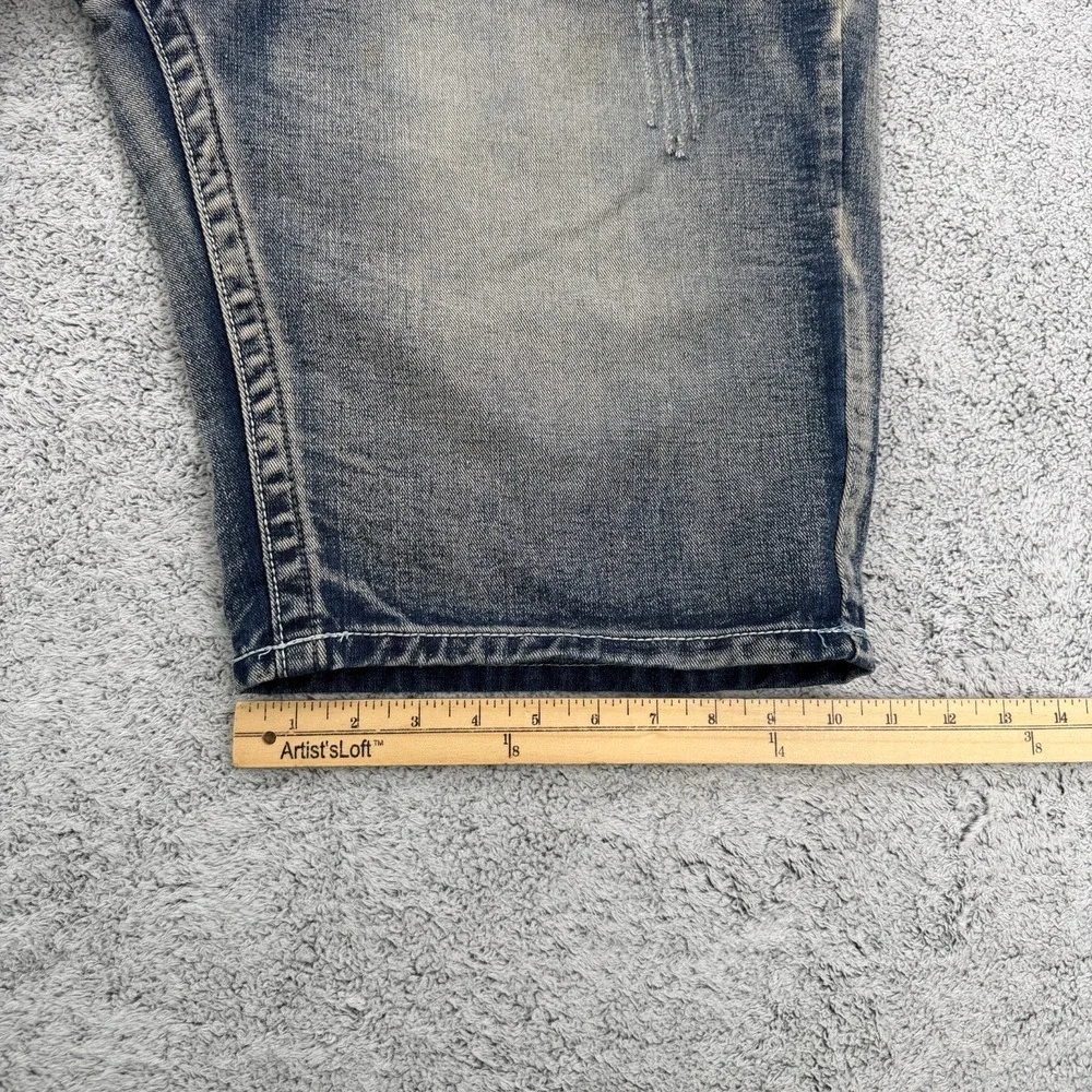 GS-115 Jean Short Mens 40 Blue Baggy Stitched Flap Pocket Distressed Hip Hop Y2K